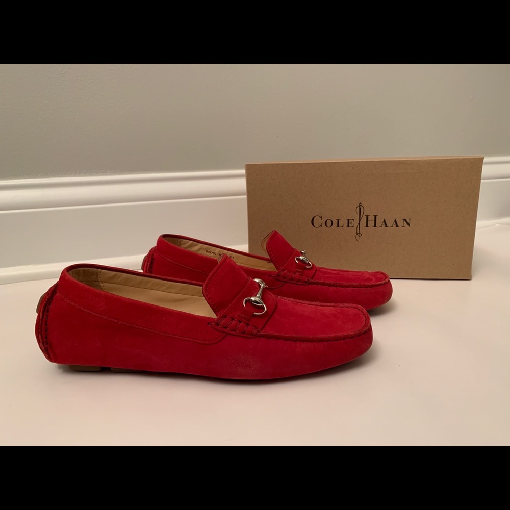NEW Cole Haan Red Suede Loafers Driving Shoes 8B
